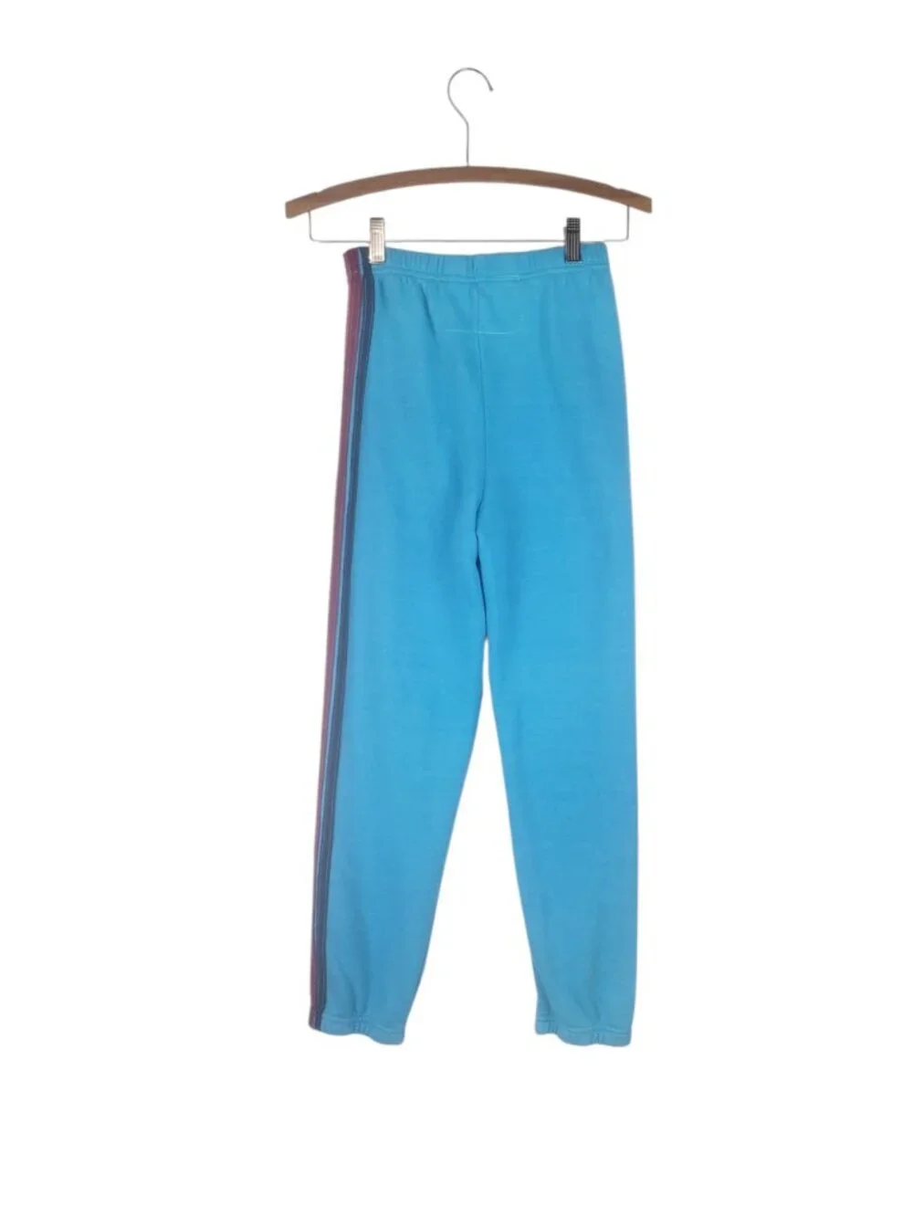 Aviator Nation 5 Stripe Sweatpants Neon Sky Blue Pull On Soft Cozy Kids 14